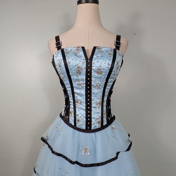 Vintage Prom Dress 2 Blue Maxi Ball Gown Y2K Fairy Princess Goth Corset Bead - Picture 4 of 16